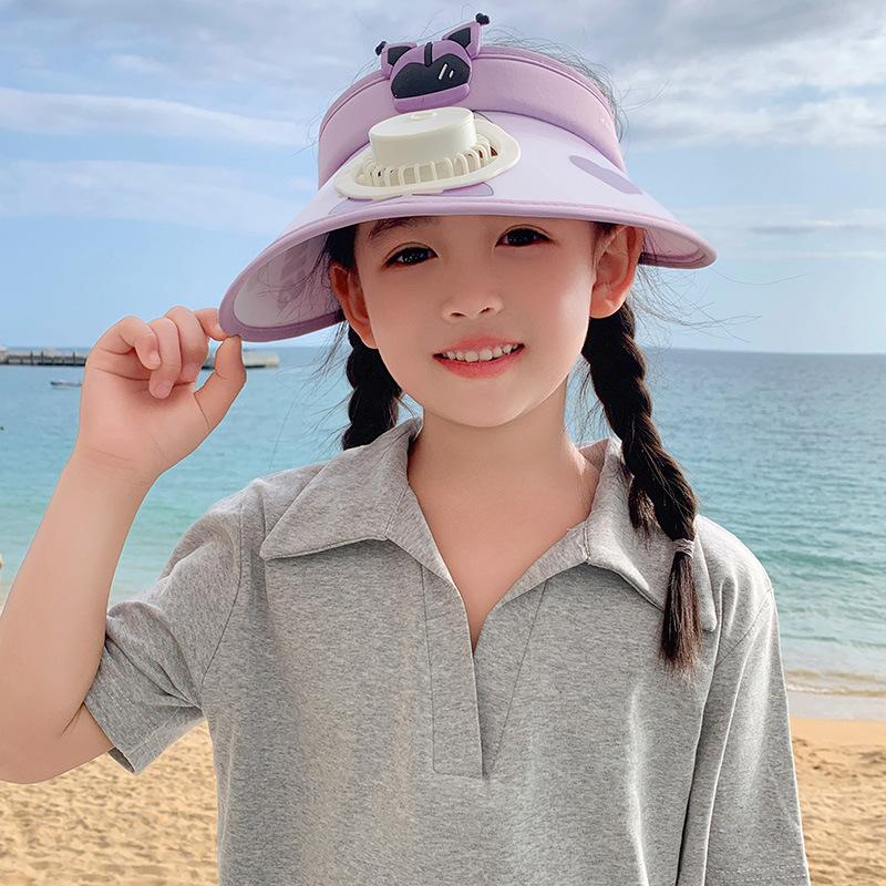 Summer with Fan Children's Sun Protection Hat UV Sky Top Hat Boys and Girls Big Hat Brim Sun Hat