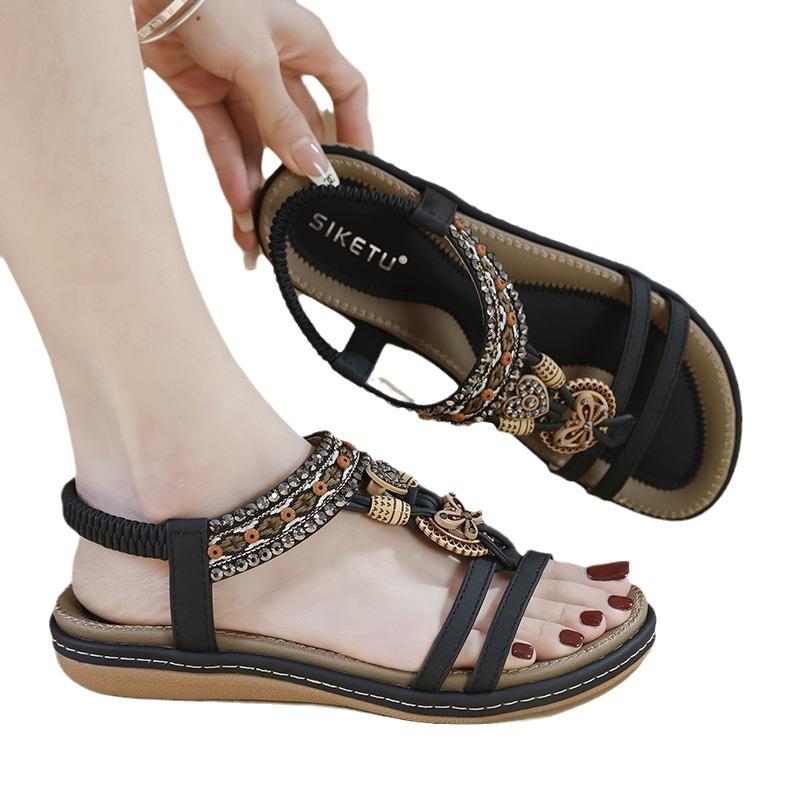 Spring And Summer New Lightweight And Comfortable Flat Sandals For Women's Elastic Bands And Versatile Fashion Trendy Sandals