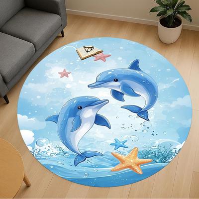 1PC Dolphins Ocean Round Chair Mat Area Rug - Non-Slip, Floor Mat for Office, Bedroom, Home Decor Christmas Gift C0528070