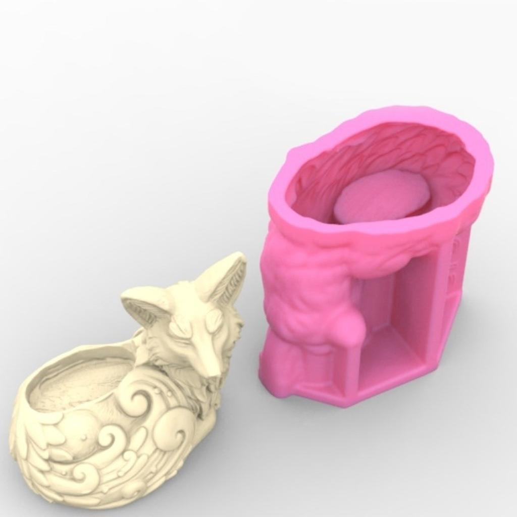 Flower Vase Molds Concrete Molds Fox Shape Succulent Planter Molds Silicone Texture Ornament Mould for Crafting