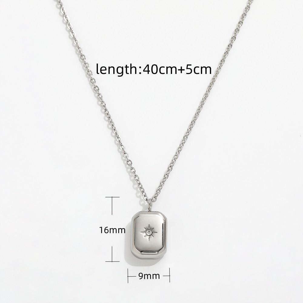Fenny Fashion Geometric Water Drop Square Zirconia Pendant Pendant Trendy Necklace Stainless Steel Jewelry