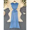 2024 Summer New Arrival Temperament Crew Neck Sleeveless Stretch Waist Hip-Lifting Knitting Dress Mermaid Dress Sheath Dress for Women