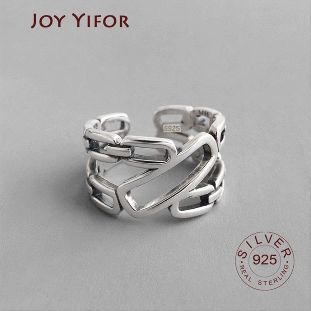

Vintage Women s BFCLUB Silver Color Open Ring INS retro personality wild wide face hollow chain Punk Cool Jewelry