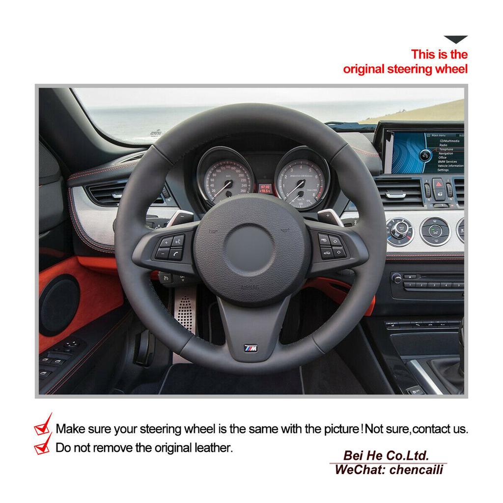 DIY handgenähte rutschfeste schwarze Leder-Wildleder-Auto-Lenkrad-Abdeckung für den Innenraum des BMW Z4 E89 2009–2016