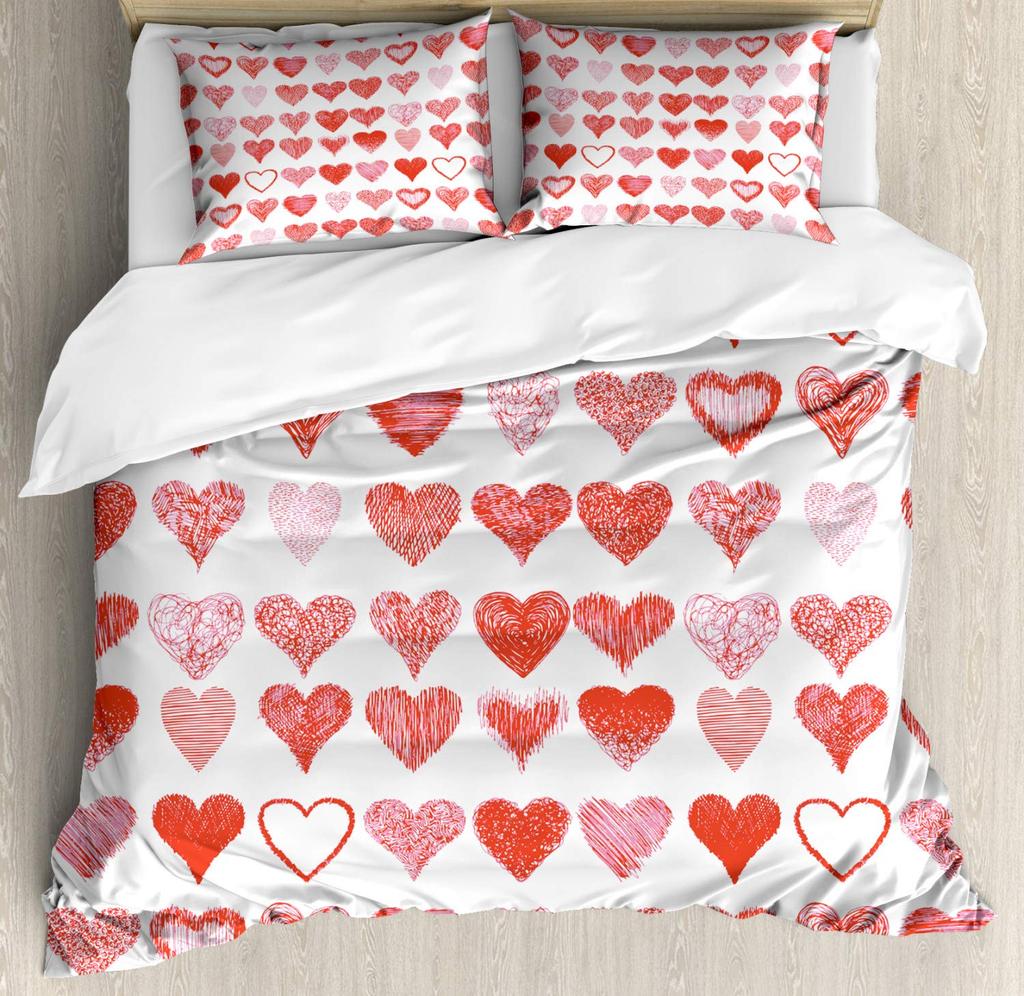 Love Heart Duvet Cover Set Romantic Theme Heart Shaped Comforter Cover King Full Size For Kid Couple Lover Polyester Bedding Set