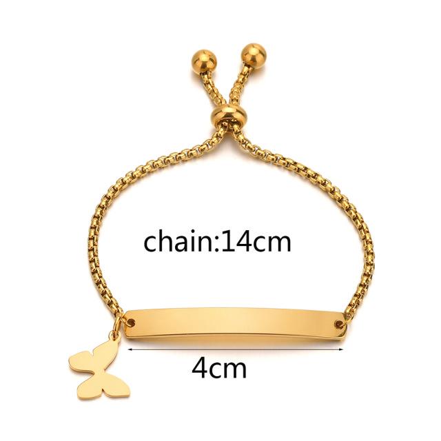 Custom Engraved Children's Titanium Steel Bracelet with Butterfly, Heart, and Star Designs