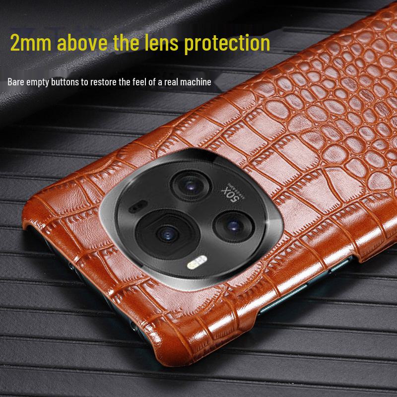 High-quality cowhide crocodile belly pattern genuine leather protective cover for Honor Magic 4 and Magic 4 Pro.