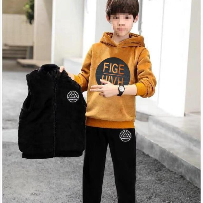 Fleece Verdickter Jungen Anzug Set Trendiges Herbst Winter Outfit Kinder