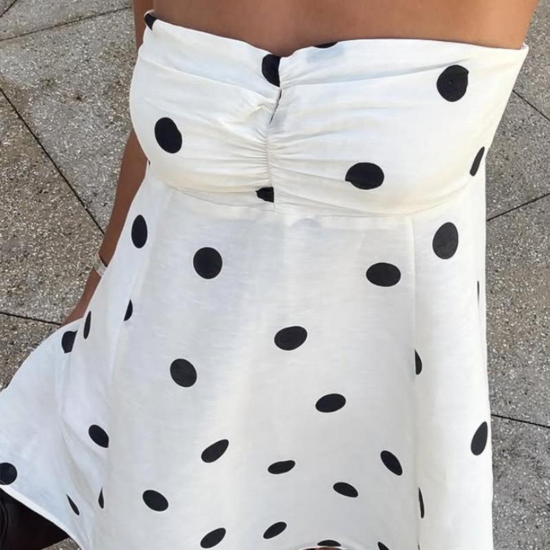 Neues Temperament Edles Schlauchoberteil Kleid Locker Mode Vielseitig Gepunkteter Rock mit Schal