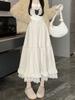Lace Spliced Midi Skirts for Women High Waist Sweet Vintage A-line Cake Skirt Fashion Clothing Spring Autumn