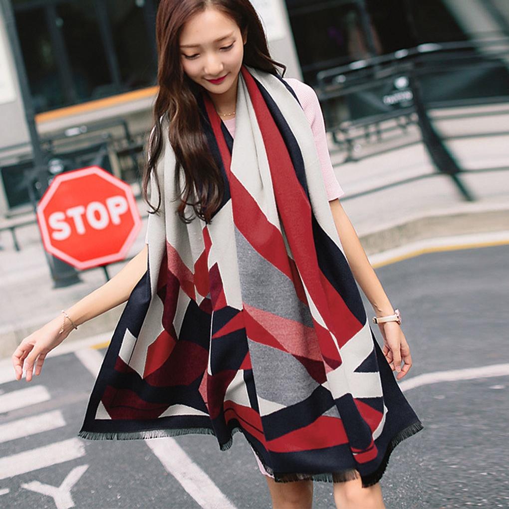 Cashmere Winter Reversible Muffler Neckerchief Shoulder Shawl