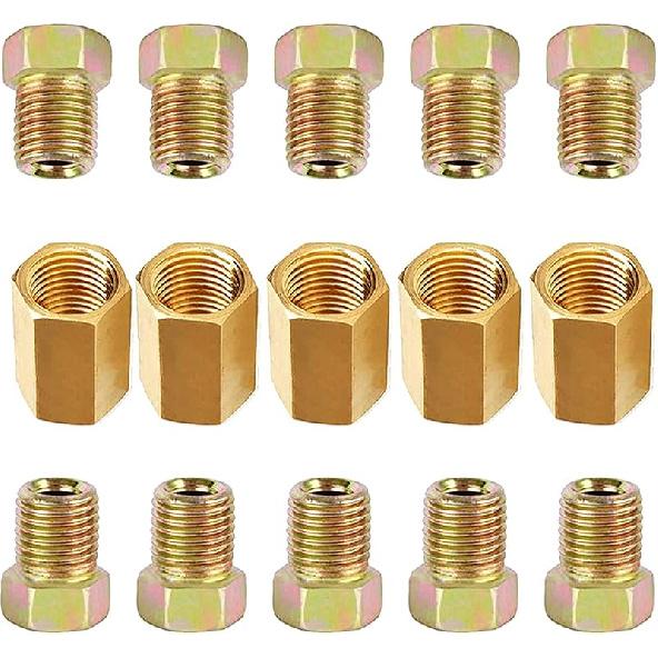 MuHize 1/4 Brake Line Fittings - Upgraded 15 Pieces 7/16 24 Threads Brake Union Fittings Assortment For 1/4” Brake Tube (5 Unions, 10 Nuts)