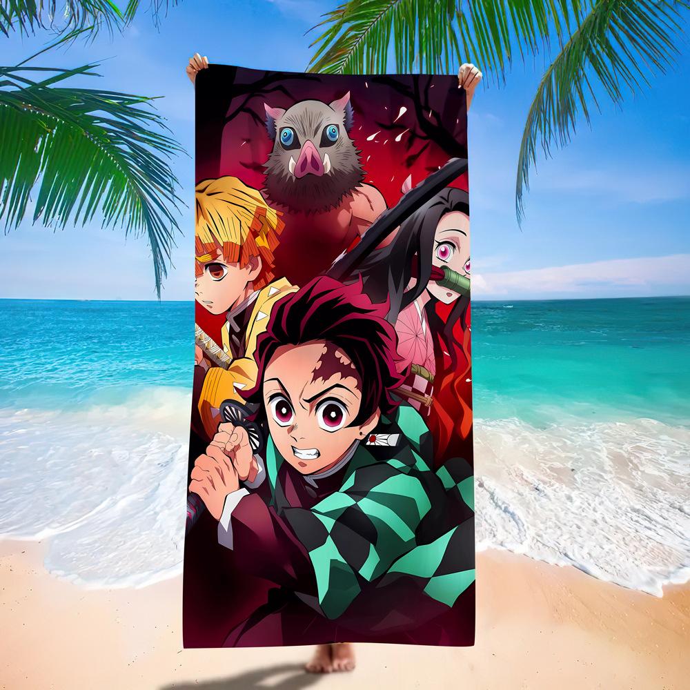 D-Demon Slayer Plážové osušky Pro děti Personalizované osušky na koupání Dárek na dovolenou k bazénu Pikniková osuška Rychleschnoucí Osušky na párty 70x140cm