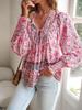 Spring/Summer 2025 Bohemian V-Neck Tie Long Sleeve Print Top for Women.