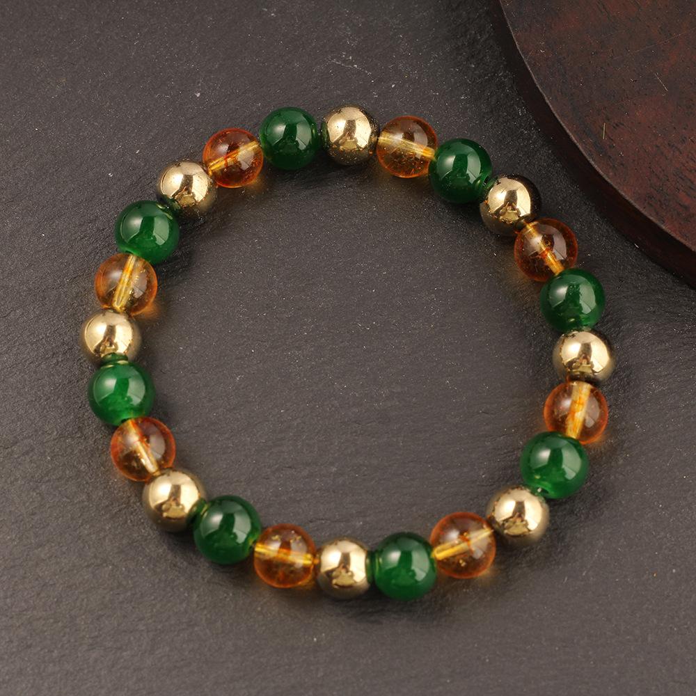 Festive Gifts Green Onyx Amber And Golden Metal Beaded Bracelet Elegant Fashion Jewelry For Men And Women Daily Wear Simple Versatile Accessory