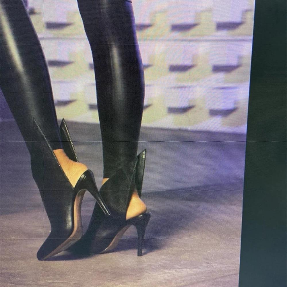 Fashion Winter Fashion Boots Pointed Toe Wing Stiletto Heel Slip On Boots Women Black PU 2025 Novel Ankle Boots Large Size 45
