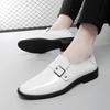 Fashion British New Pointed White Black Genuine Leather Shoes For Men Formal Wedding Prom Dress Homecoming Pageant Monk Strap Loafers