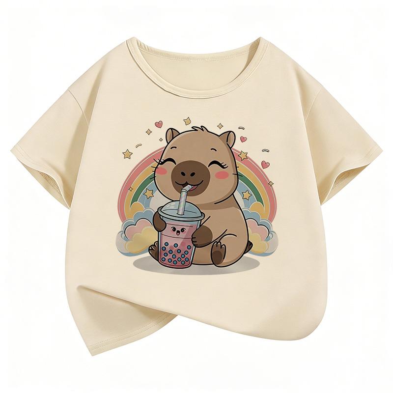 New 2026 Happy Capybara Funny T Shirts Manga Kids Childrens Tshirt Boys Girls Summer Spring Casual Top Tee Shirt 110
