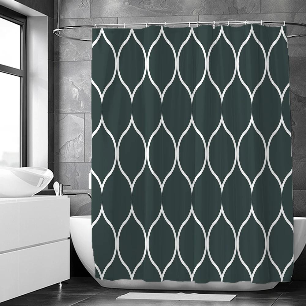 Black and White Geometric Pattern Shower Curtains Waterproof Fabric Bathroom Curtain with Hooks 180x180cm Toilet Bath Screen