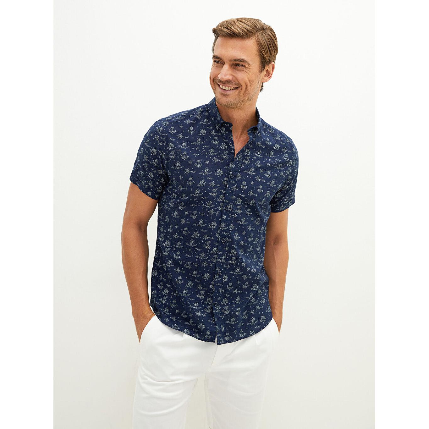 

LCW VISION Slim Fit Мужская рубашка с коротким рукавом с рисунком синяя S24066Z8-EBB