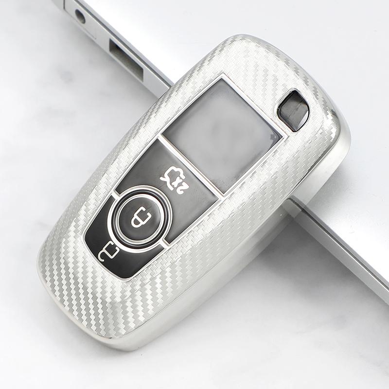 TPU Carbon Fiber Car Smart Key Case Cover Bag Keychain for Ford EcoSport Edge S-MAX Ranger Lincoln Mondeo 2017 2018