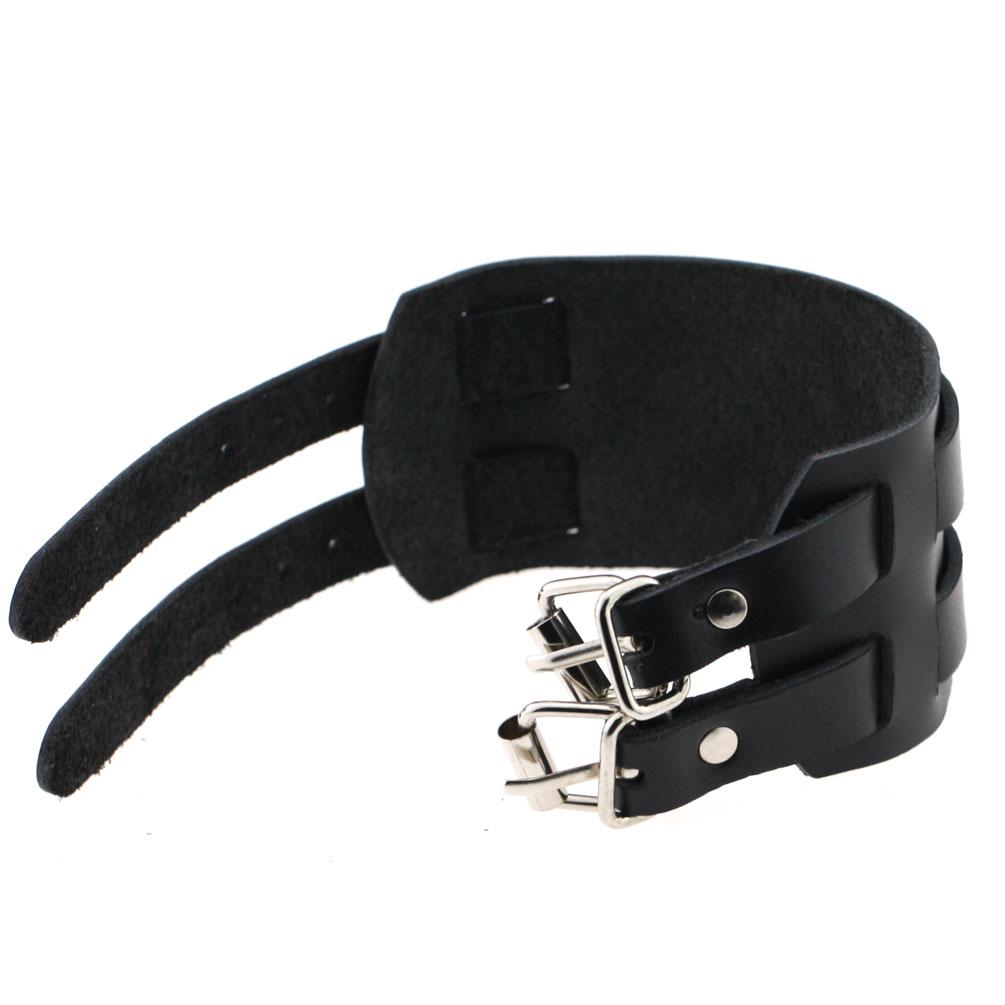 Vintage Genuine Leather Punk Bracelet Double Buckle Wide Cuff Wristband for Men Women Gothic Jewelry