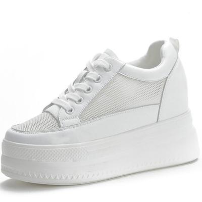 Fashion Leisure Genuine Leather White Shoes Women Breathable Sneakers Increased Platform Shoes Casual Footwear Women's Vulcanize Shoes