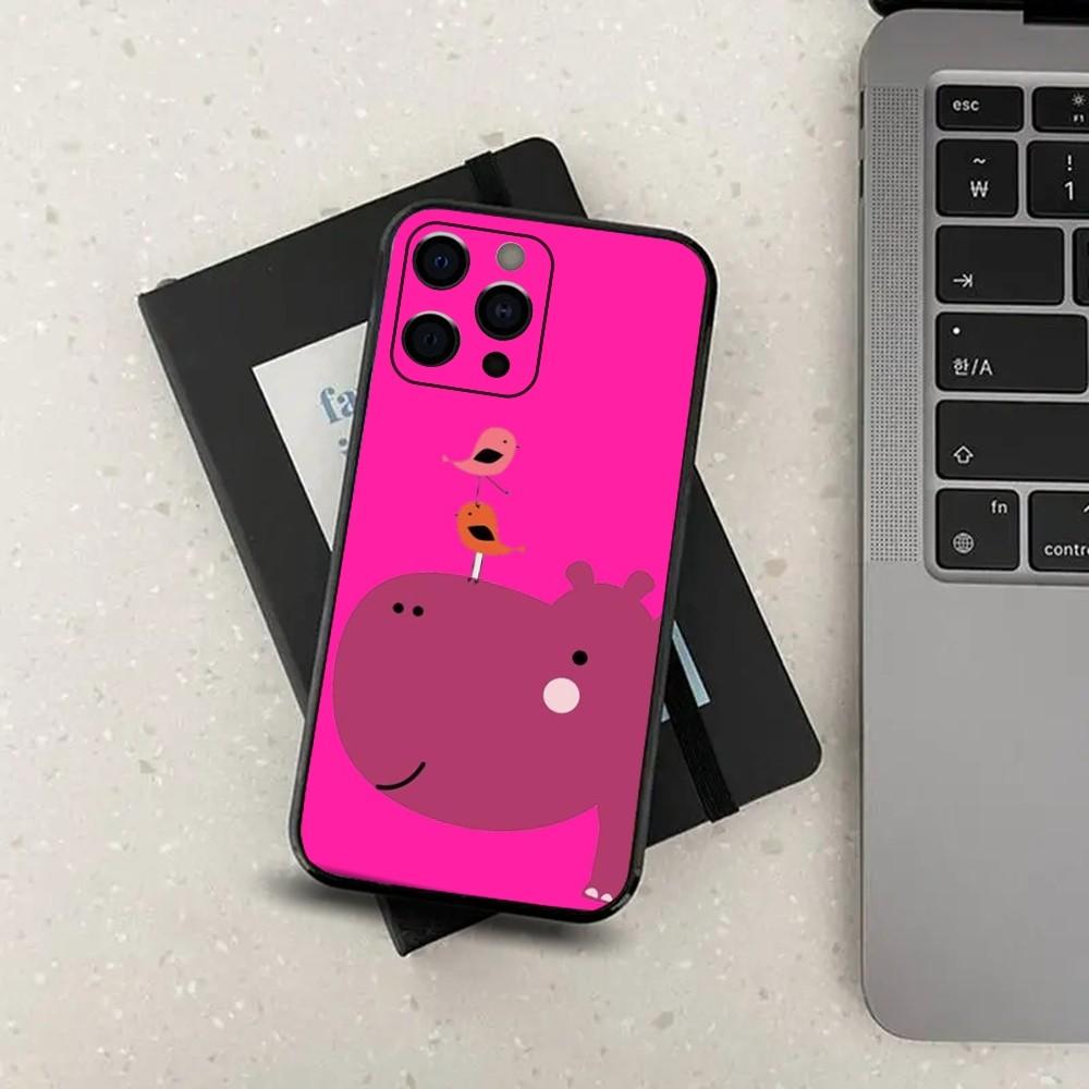 Cartoon Animal Hippopotamus Phone Case For Apple iPhone 15,14,13,12,11,Pro,X,XS,Max,XR,Plus,Mini Soft Black Cover