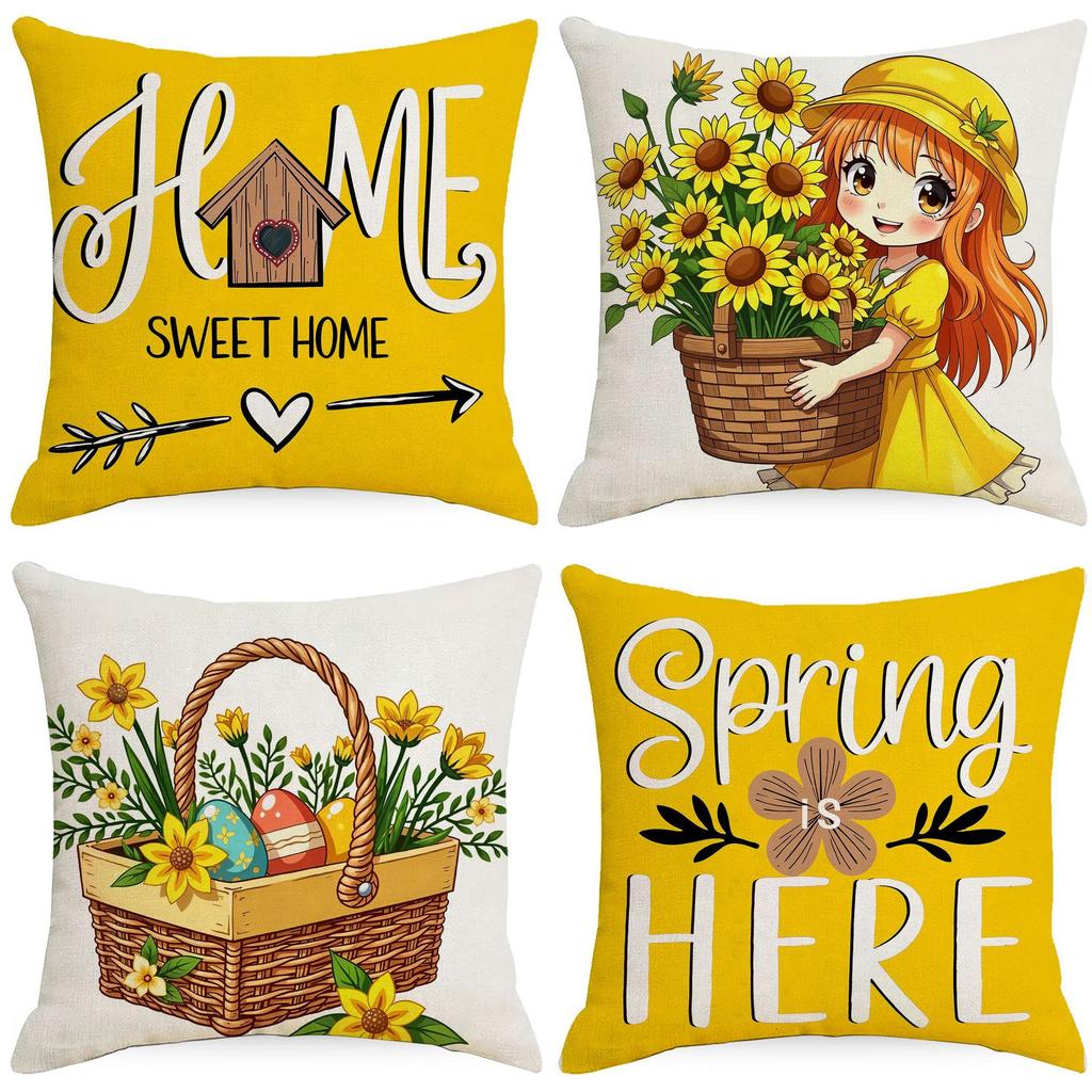 New Spring Plant-print Pillowcase Linen Dirt-resistant Versatile Soft Sofa Pillowcase Cushion