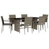 7 Piece Outdoor Dining Set with Cushions Gray Poly Rattan