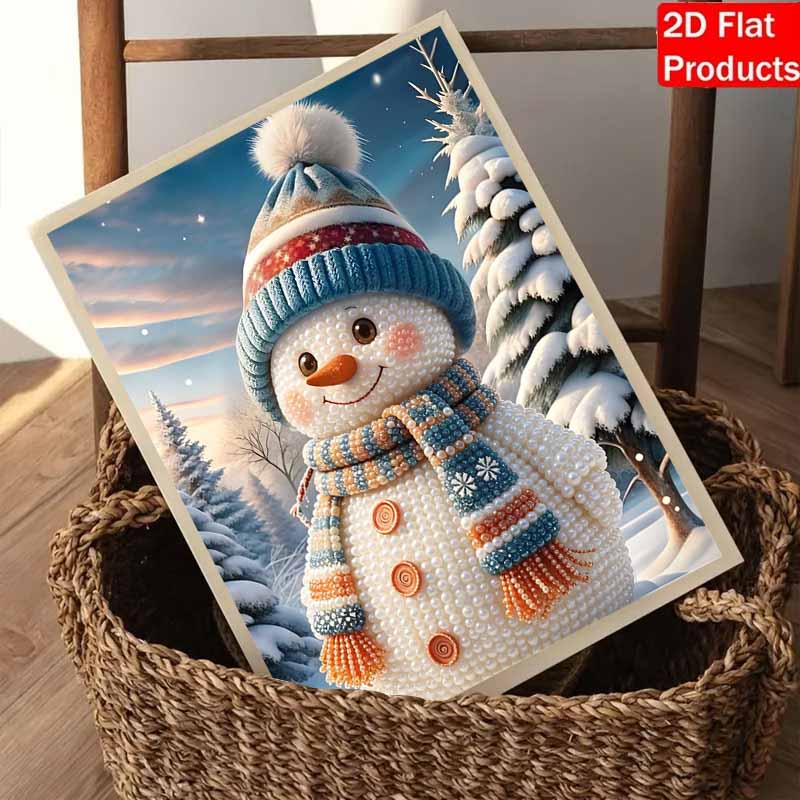 Pearl Painting DIY Kit Cute Snowman Frameless Handmade Bead Canvas Art Creative Leisure Craft for Bedroom Living Room Holiday Decor