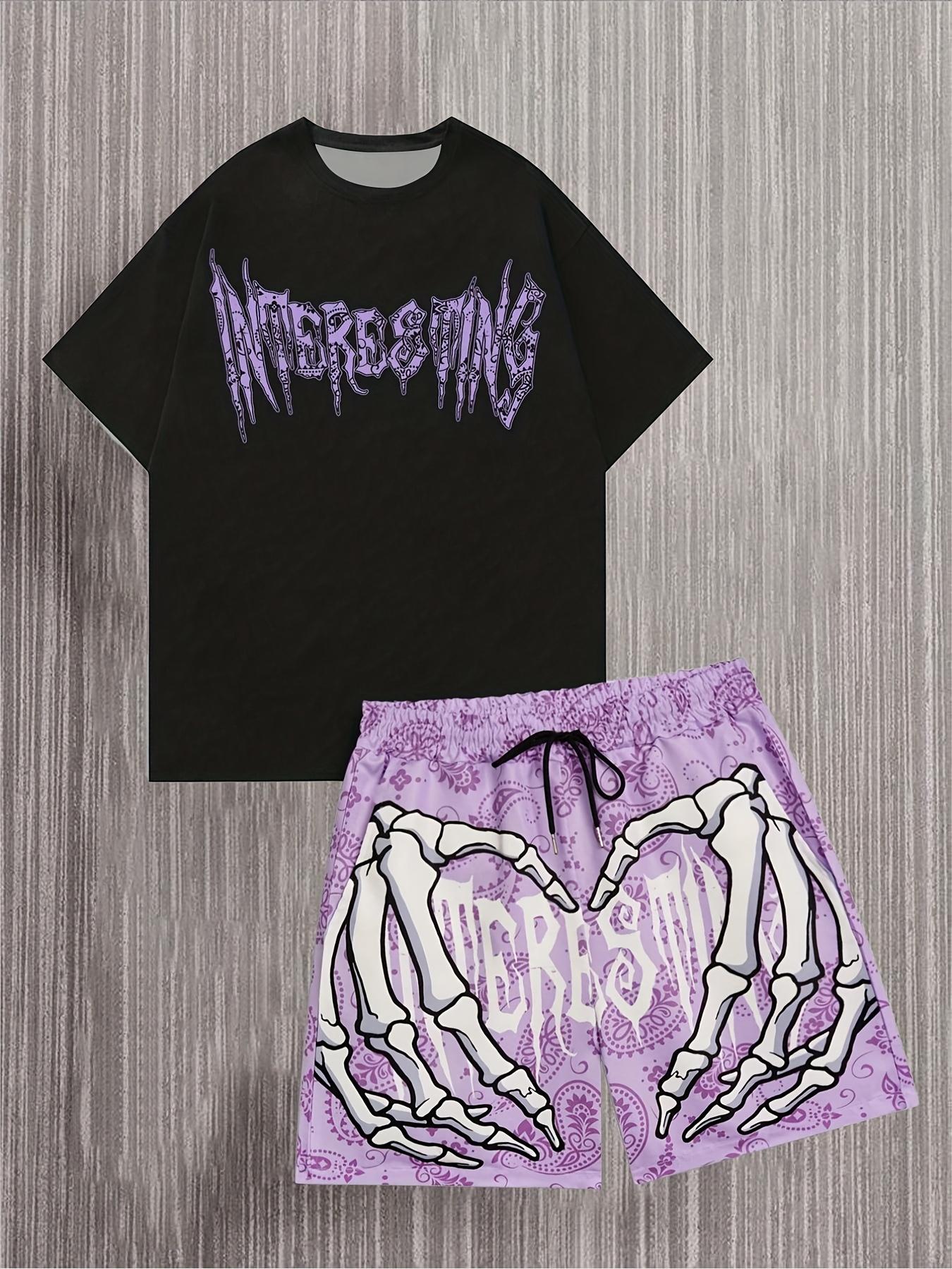 2026 New Fashion Graffiti Print Set Quick-Dry Sports T-Shirt Shorts Street Casual Men s Set S