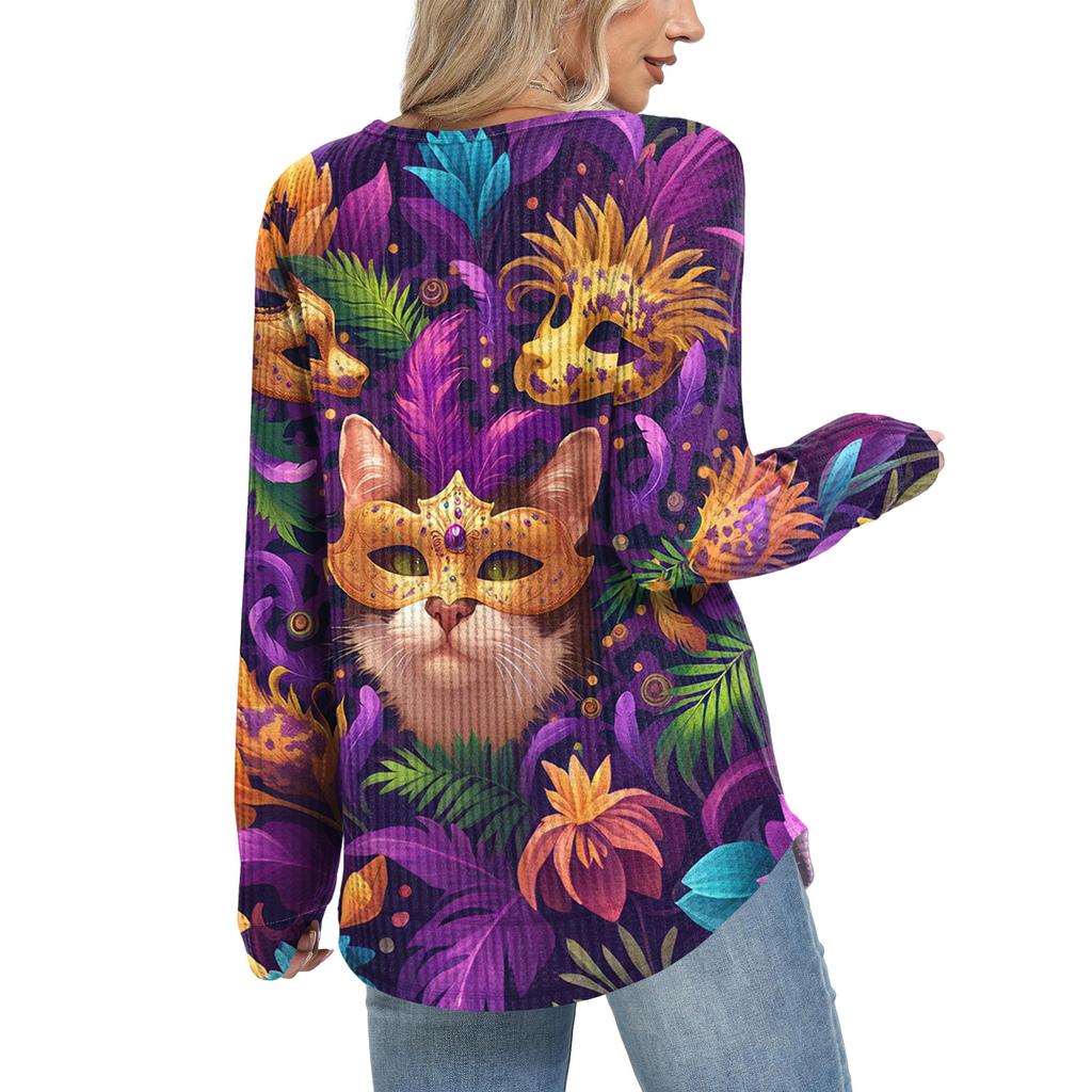 Women's Fashion Loose Long Sleeve Carnival Print Round Neck Casual Top