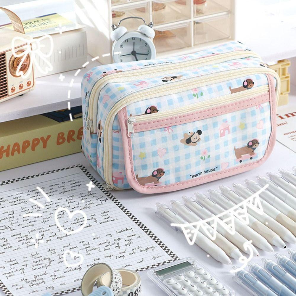 Large Capacity Kawaii Pencil Bag Zipper Pen Pencil Case Badge Pouch Stationery Bag  Student
