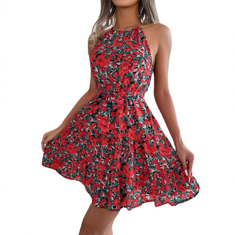 Fashion Women's Floral Dresses Casual Ruffles Big Swing Floral Dresses Holiday Dresses