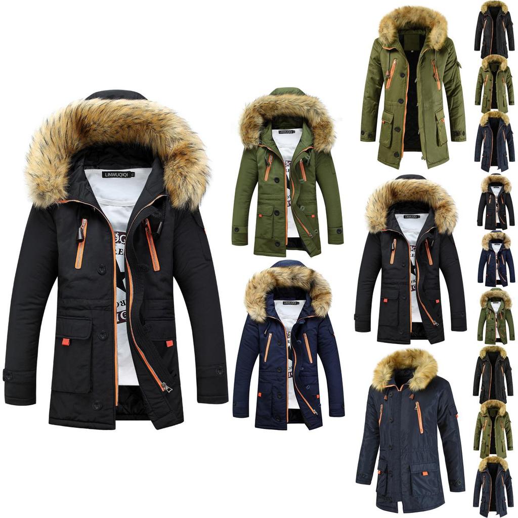 Luxurious Mens Trench Coat With Fur Hood Warm Winter Parka For Outdoor Adventures