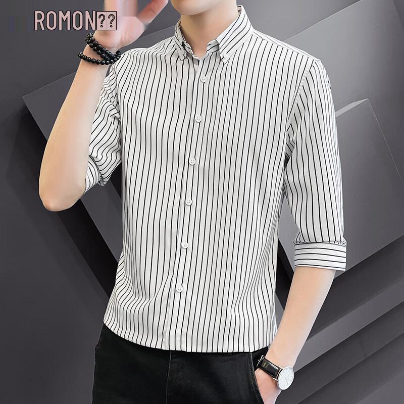 ROMON Men s 3/4 Sleeve Cooling Wrinkle-Free Business Casual Shirt 5XL