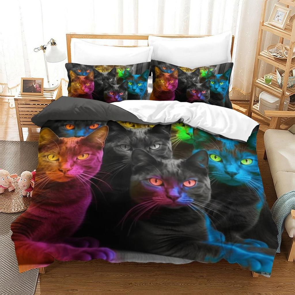 Colorful Cat 3D Digital Printing Polyester Quilt Cover Two Or Three Pieces Can Be
