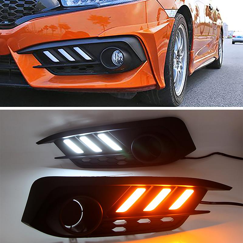 2Pcs/Pair LED Daytime Running Lamp White Light Car Led Turn Signal Lamp Amber Light Fit For Honda Civic 10th Gen Sedan 2016-2019