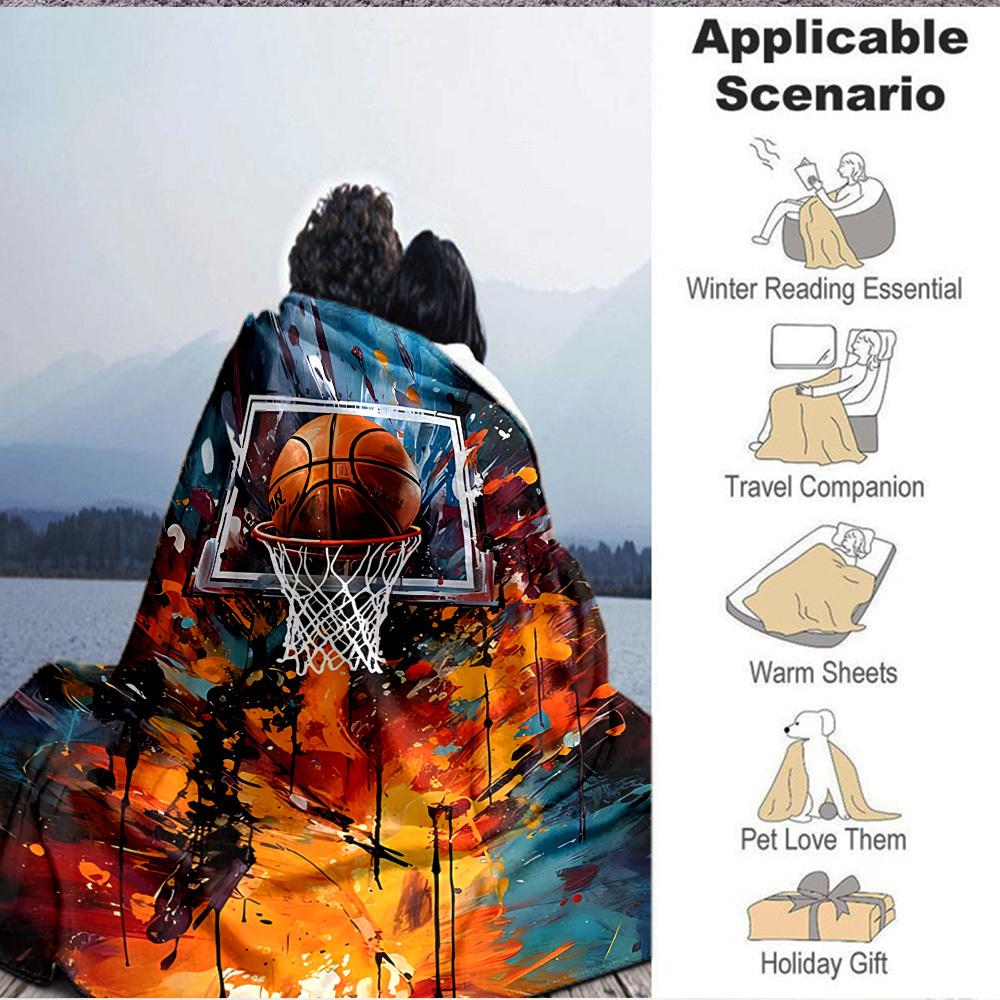 1pc Basketball Hoop Blanket, Lightweight Flannel Throw Blanket for Sofa, Bed, Travel, Camping, Living Room, Office, Couch066