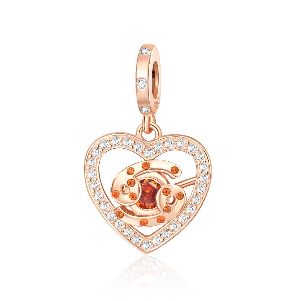 Sparkling Copper Charms Rose Gold Snowflake Heart Birthstone Bead For Women Necklace Diy Bracelet Present Jewellery