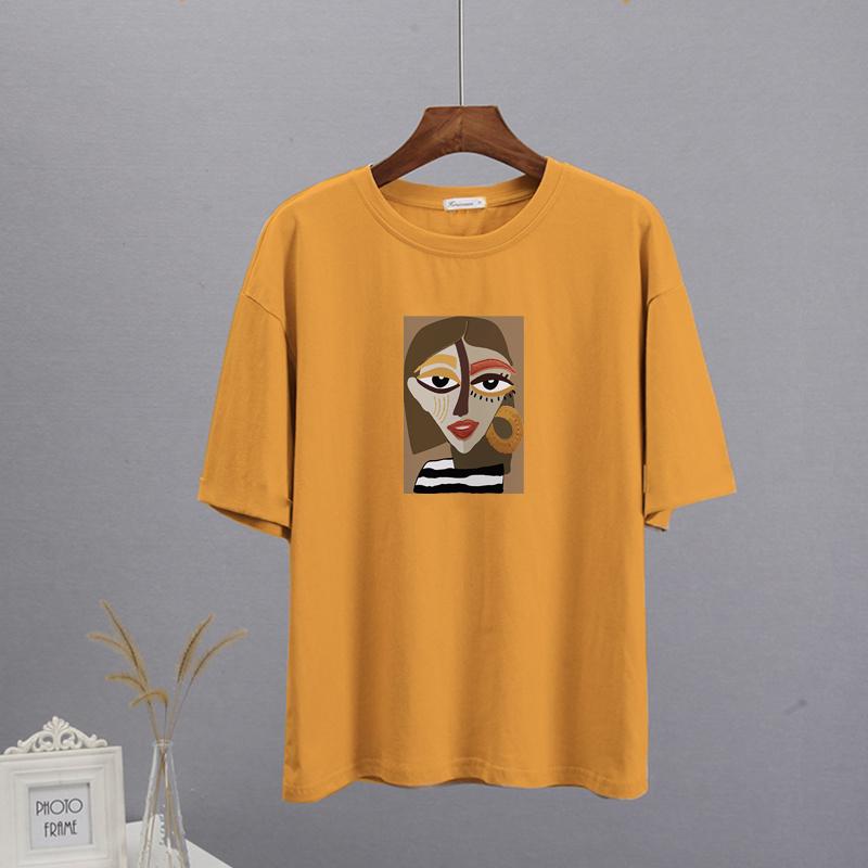 Shellsuning Casual Oversize Aesthetic Art Printed Tshirts Women 2023 Summer New Vintage Cotton Soft Basic Tees Female Fashion Korean Harajuku Tops