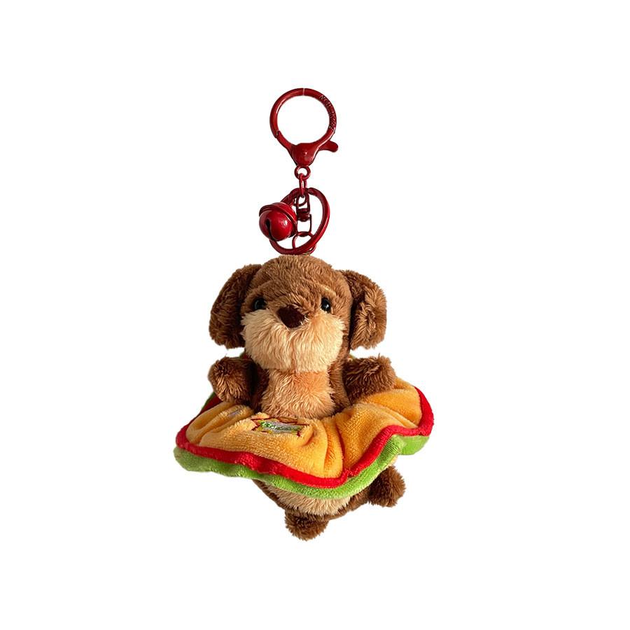 Plush Toy Dachshund Keychain With Hamburger Accessory Filling Children For
