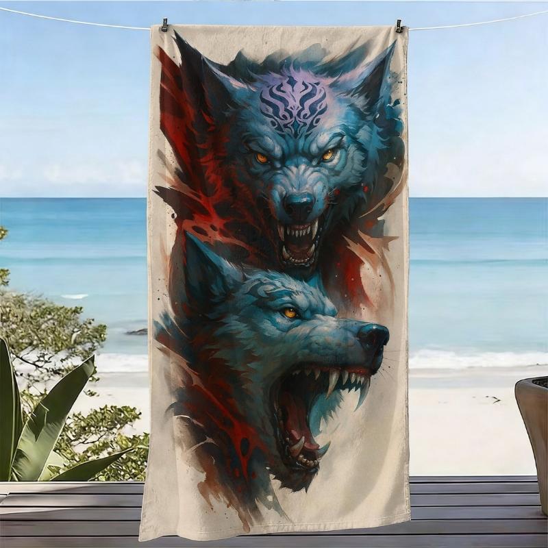 

1pc, Magical Twin Wolves Style Extra Large Soft Beach Towel, Mysterious Totem Print Pattern, Microfiber Bath Towel, Quick-Drying W30*H60(CM)