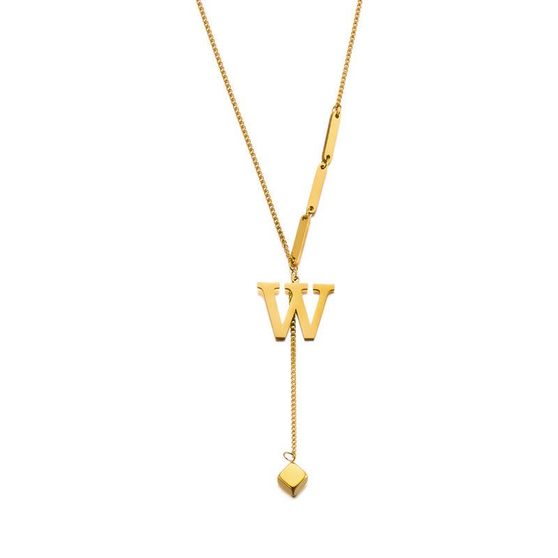 Stainless Steel Letter Necklace with Long Tassel Pendant for Women