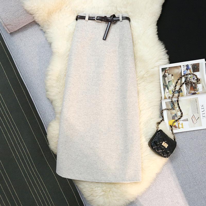 Jupe A-line en laine à taille haute et taille élastique pour femmes - Jupe longue fourreau d'automne/hiver pour les déplacements