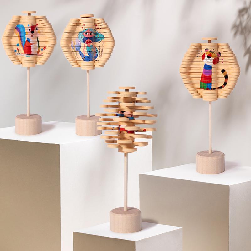 Wooden Rotating Lollipop Figurines Rotating Spin Montessori Toys Portable Interactive Funny Rotating Lollipop Early Education