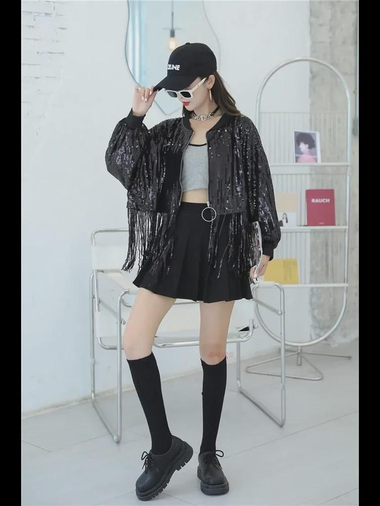 Trendy Sequined Glittering Jacket: Nightclub Stage Performance Top