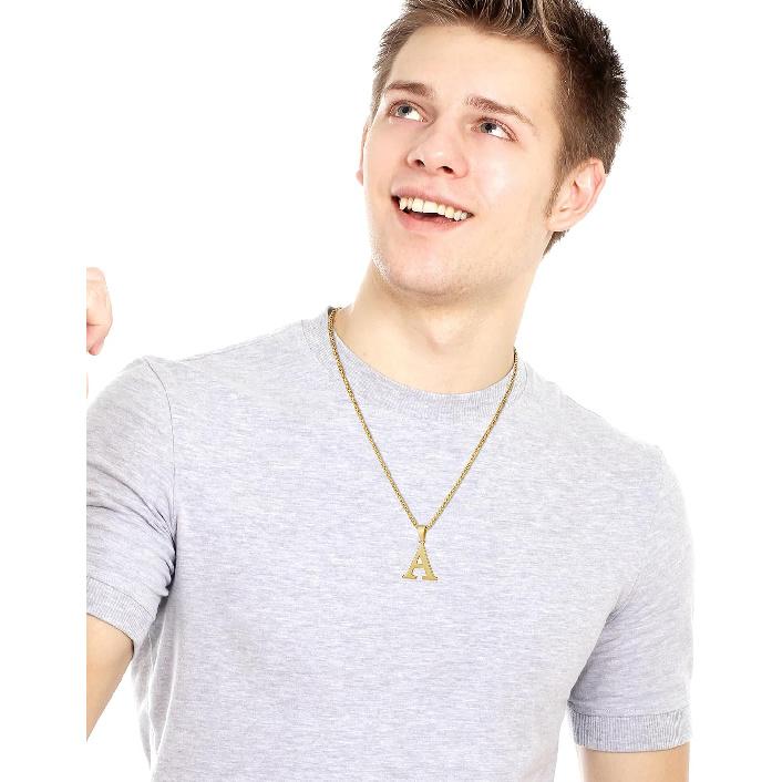 Suweibuke Initial Necklace for Men Women Boys Girls, 18K Gold Plated 26 Letters Pendant Necklace, Personalized Jewelry Gifts