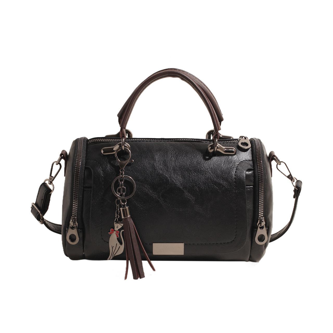 New Fashionable Retro Handbag Large Capacity Soft Leather Boston Pillow Bag Tassel Pendant Women s Bag